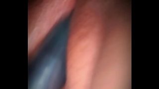 Horny slut plays with toy while hubby at work